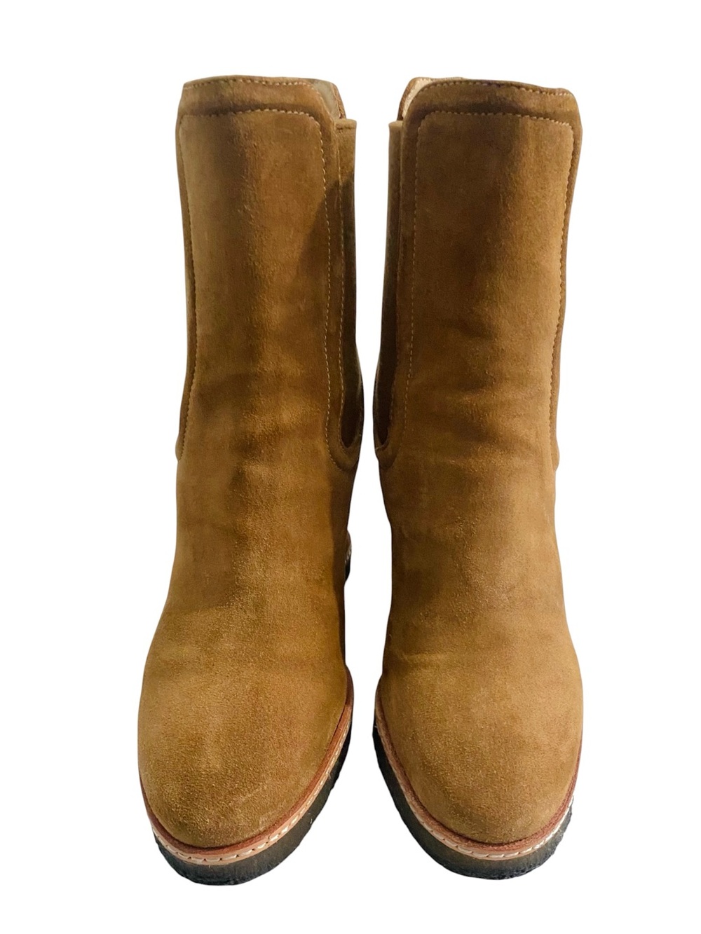 Veronica Beard Aari Wedge Heel Chelsea Boots Size 8 Brown Leather Suede - Picture 6 of 13